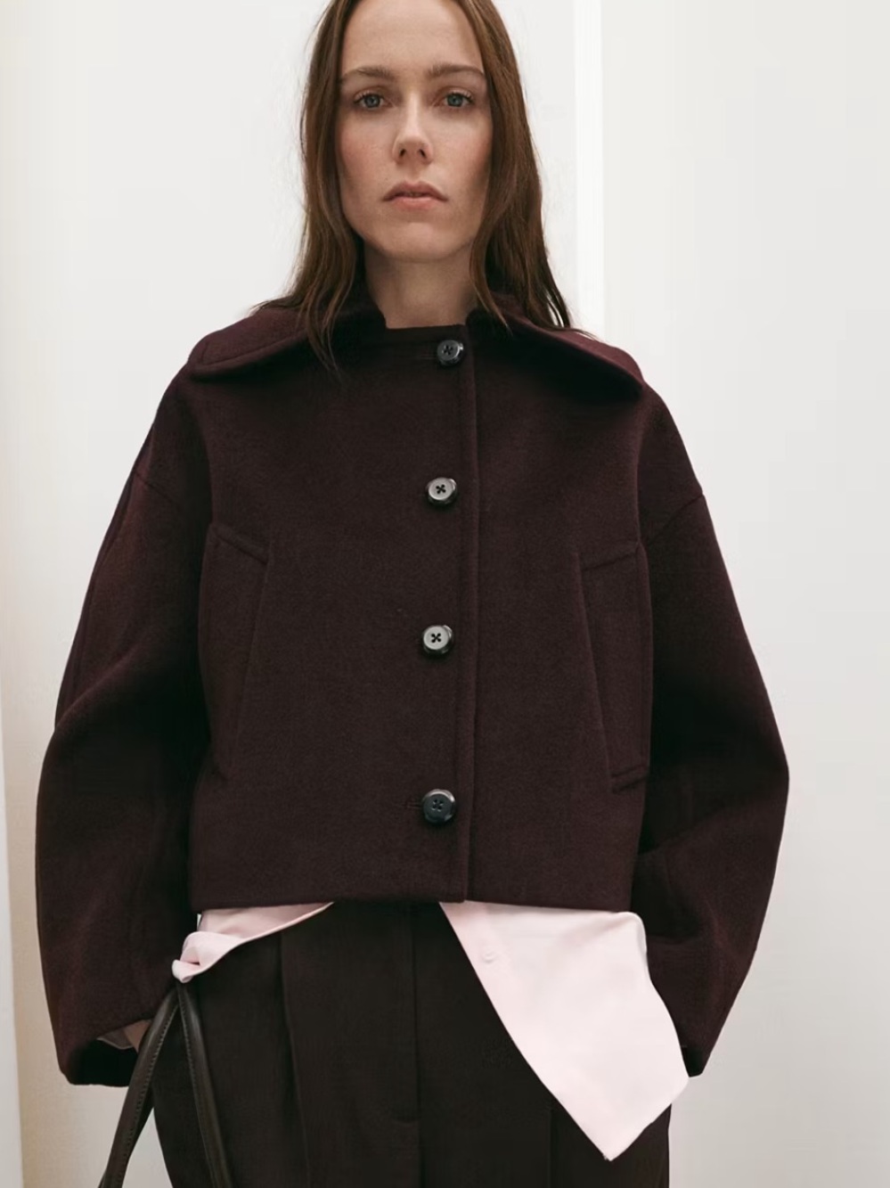 Mango WOOL JACKET WITH SHIRT COLLAR in Deep Burgundy